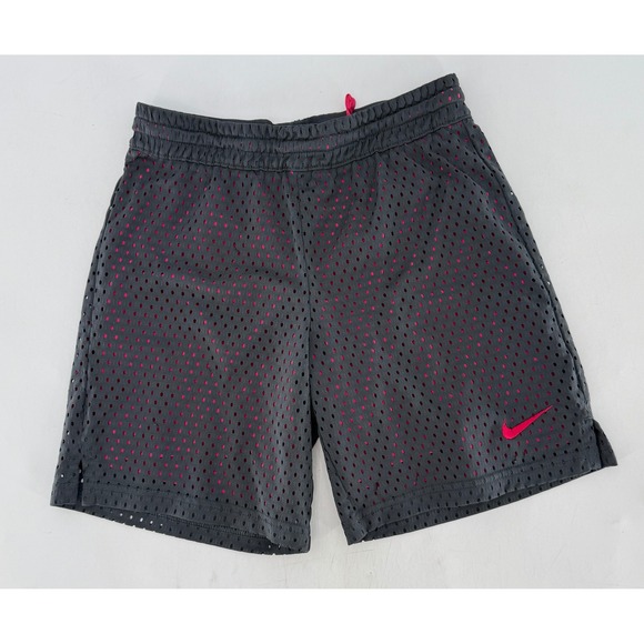 Nike‎ Dri-FIT Kids Gray Mesh Athletic Shorts Hot Pink Logo Size M - Picture 1 of 9